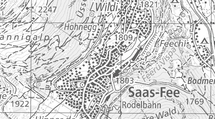 Kartenausschnitt: Dorfweg 1, 3906 Saas-Fee