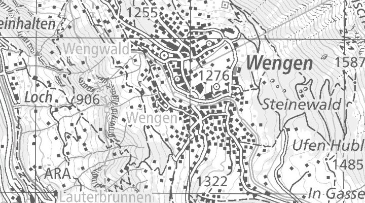 Kartenausschnitt: Dorfstrasse 1, 3823 Wengen
