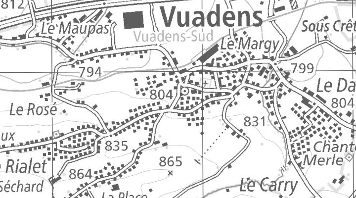 Kartenausschnitt: Rue de Planchy 20, 1628 Vuadens