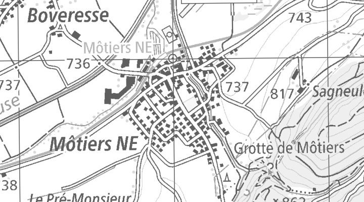 Kartenausschnitt: Rue de la Gare 13, 2112 Môtiers NE
