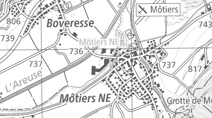 Kartenausschnitt: Rue de la Gare 13, 2112 Môtiers NE