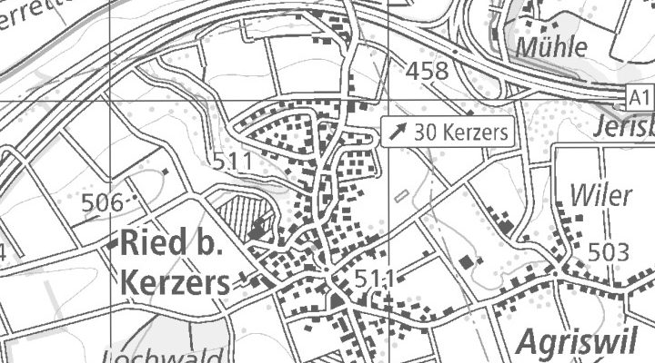 Kartenausschnitt: Gewerbezone Brüggfeld 14, 3216 Ried b. Kerzers