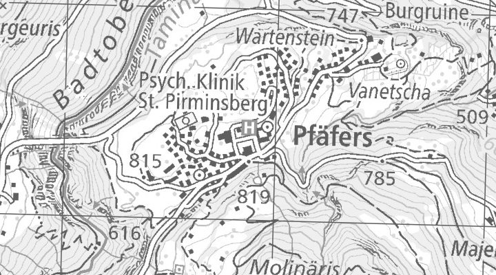 Kartenausschnitt: 7312 Pfäfers