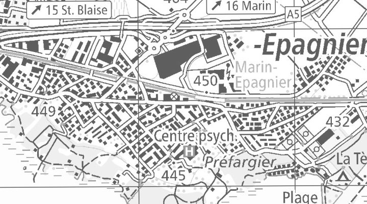 Kartenausschnitt: Site de Préfargier, 2074 Marin-Epagnier