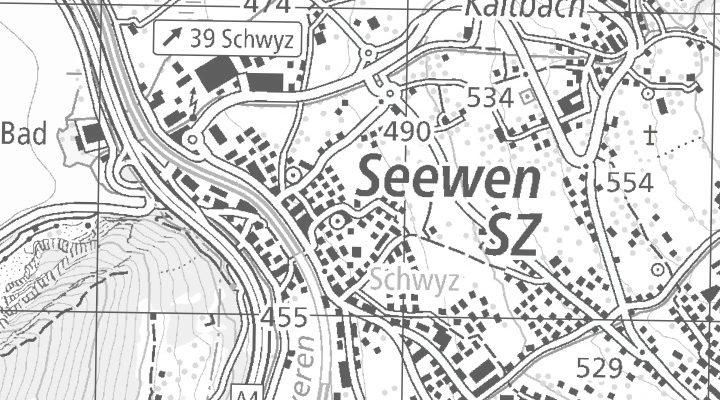 Kartenausschnitt: 6423 Seewen SZ oder Root LU