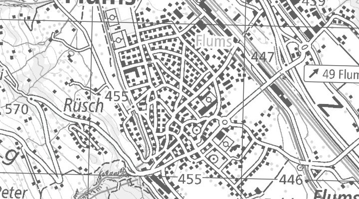 Kartenausschnitt: Büntenrietstrasse 12, 8890 Flums