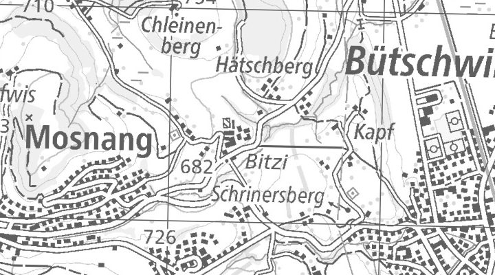 Kartenausschnitt: Bitzi 1682, 9607 Mosnang
