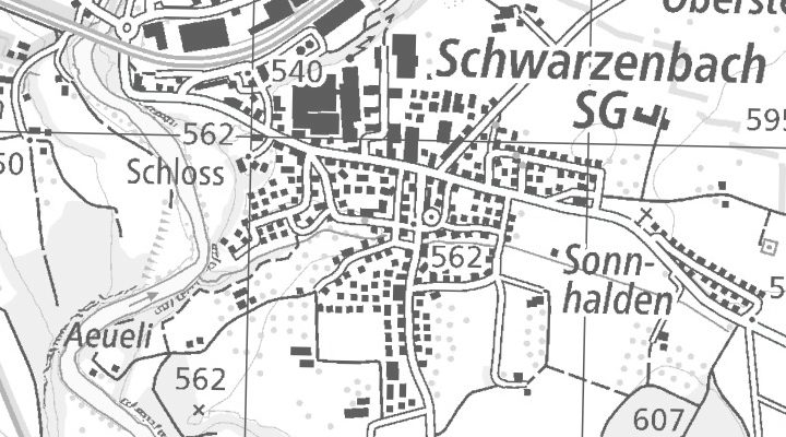 Kartenausschnitt: 9536 Schwarzenbach SG