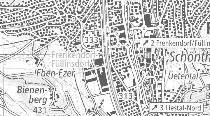 Kartenausschnitt: Bächliackerweg 1, 4402 Frenkendorf