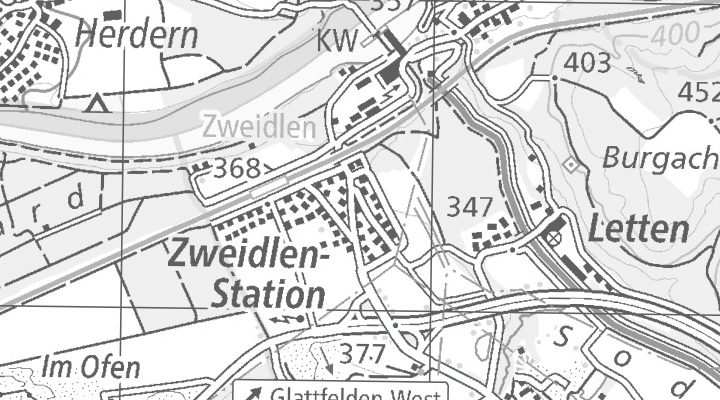 Kartenausschnitt: Spinnerei-Lettenstrasse 1, 8192 Zweidlen